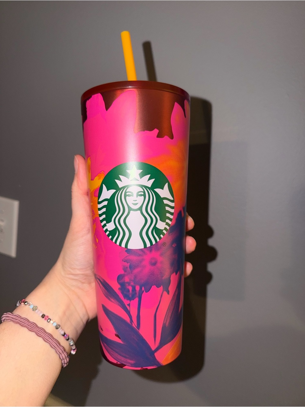 Starbucks Pink Floral Stainless Steel Tumbler with Straw